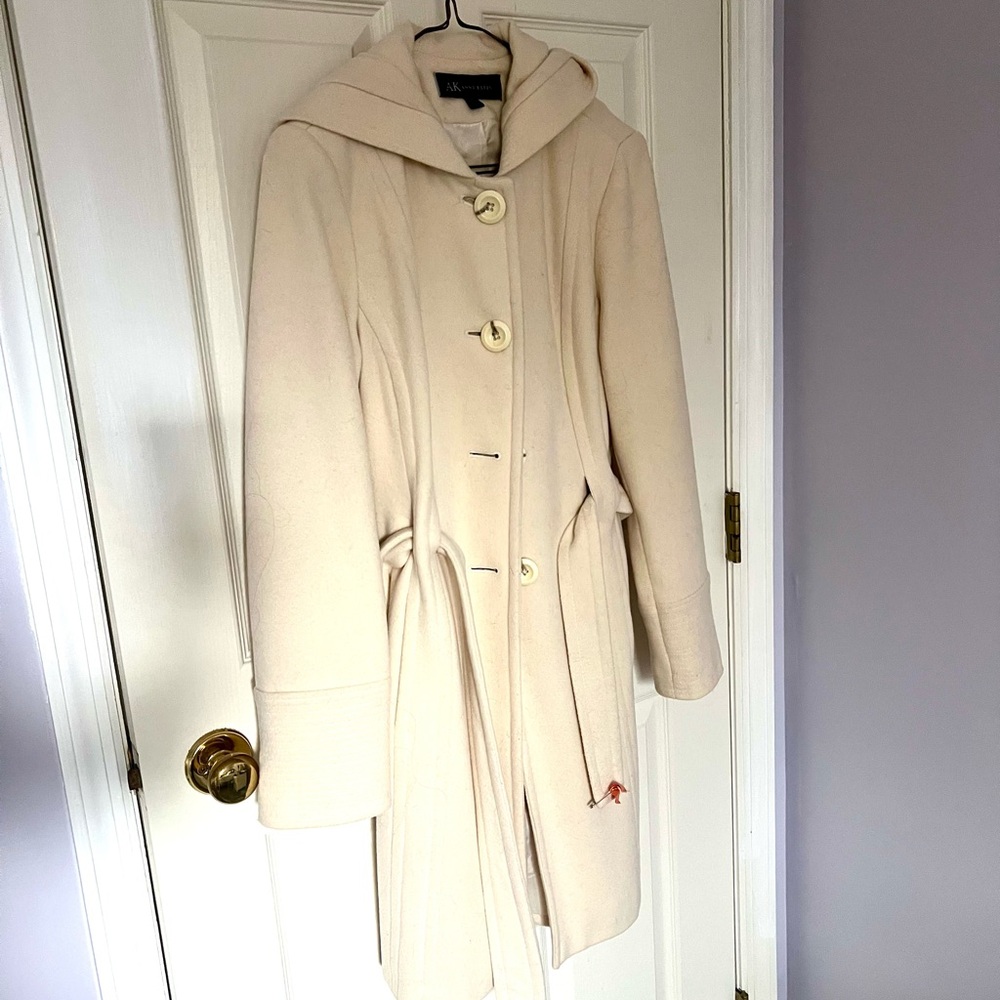 Anne Klein Cream Hooded Trench Coat